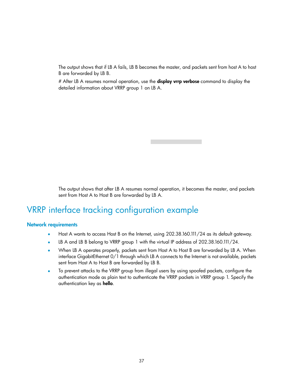 Vrrp interface tracking configuration example, Network requirements | H3C Technologies H3C SecBlade LB Cards User Manual | Page 45 / 165