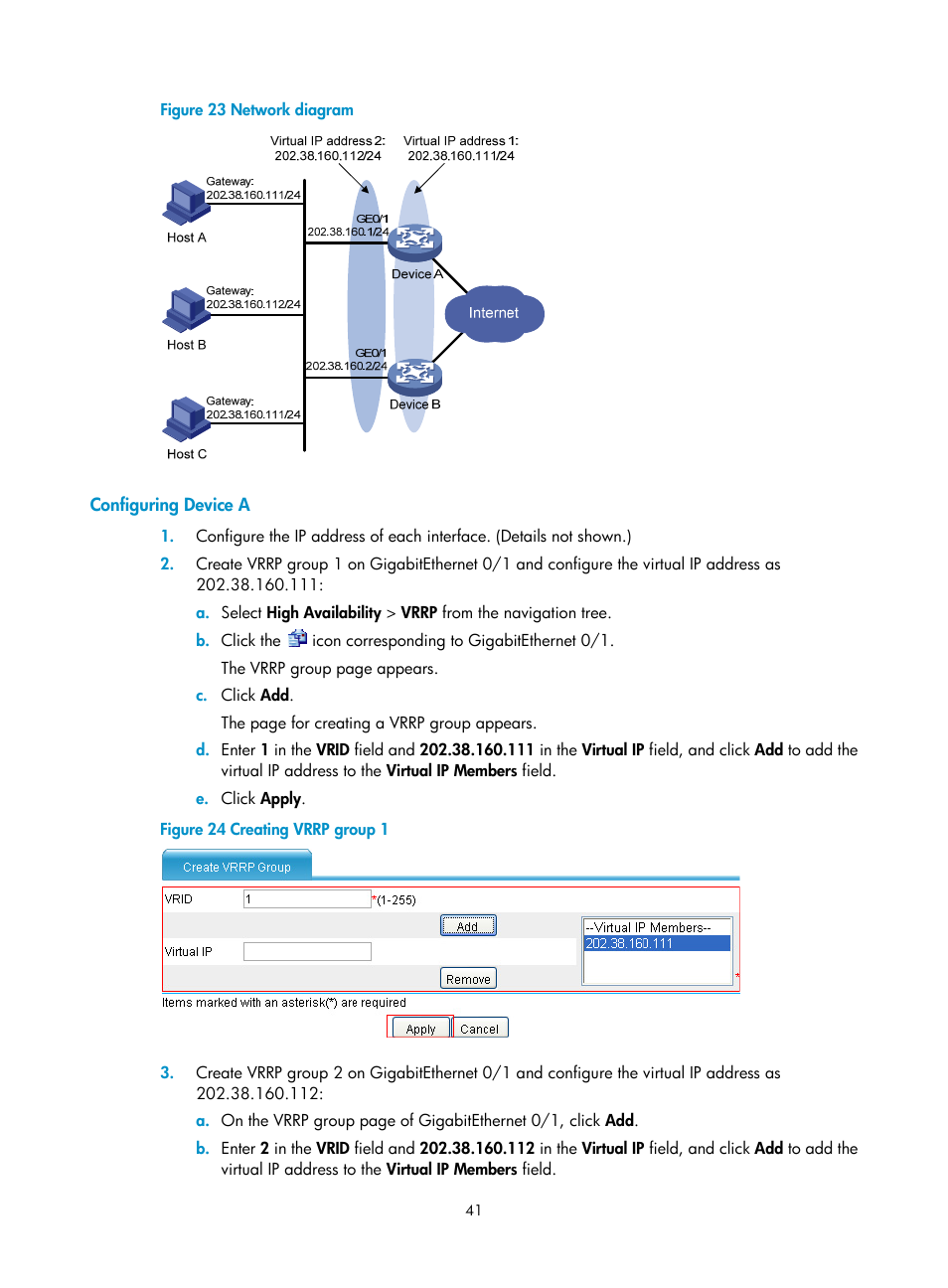 Configuring device a | H3C Technologies H3C SecBlade LB Cards User Manual | Page 49 / 165