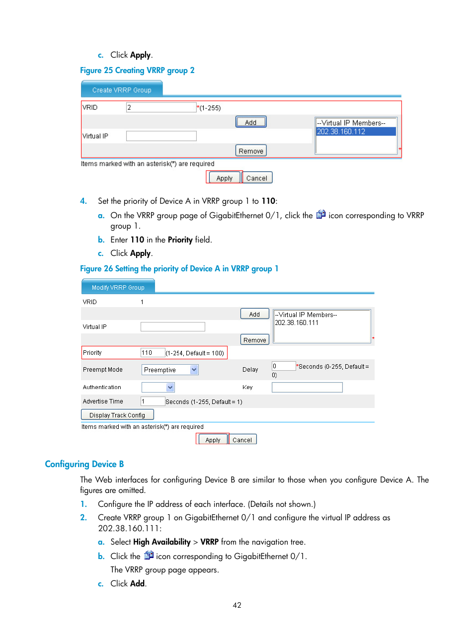 Configuring device b | H3C Technologies H3C SecBlade LB Cards User Manual | Page 50 / 165