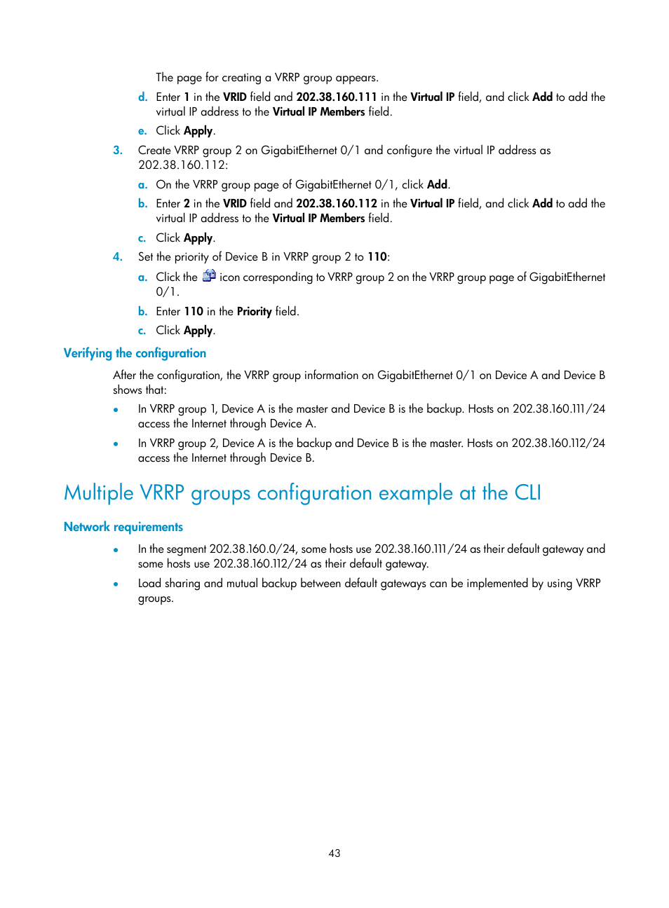 Verifying the configuration, Network requirements | H3C Technologies H3C SecBlade LB Cards User Manual | Page 51 / 165