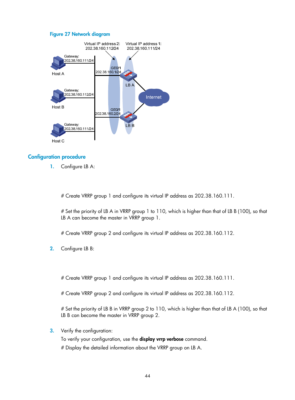 Configuration procedure | H3C Technologies H3C SecBlade LB Cards User Manual | Page 52 / 165