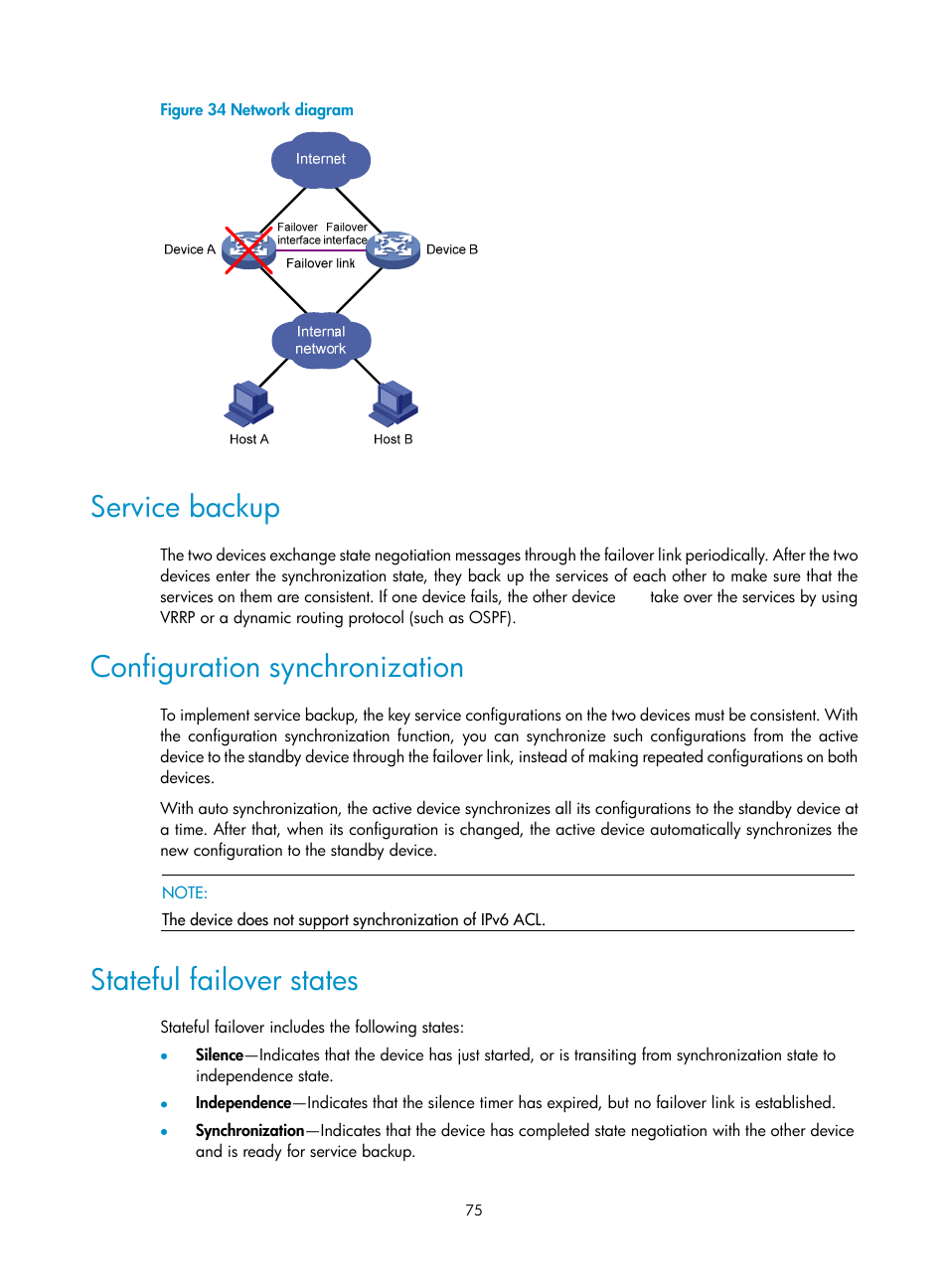 Service backup, Configuration synchronization, Stateful failover states | H3C Technologies H3C SecBlade LB Cards User Manual | Page 83 / 165