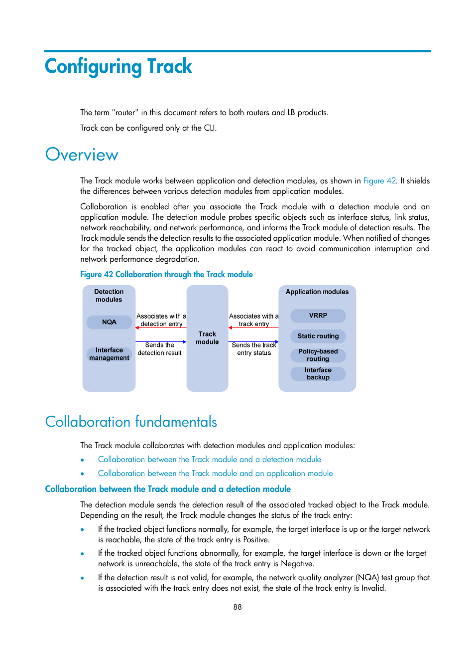 Configuring track, Overview, Collaboration fundamentals | H3C Technologies H3C SecBlade LB Cards User Manual | Page 96 / 165