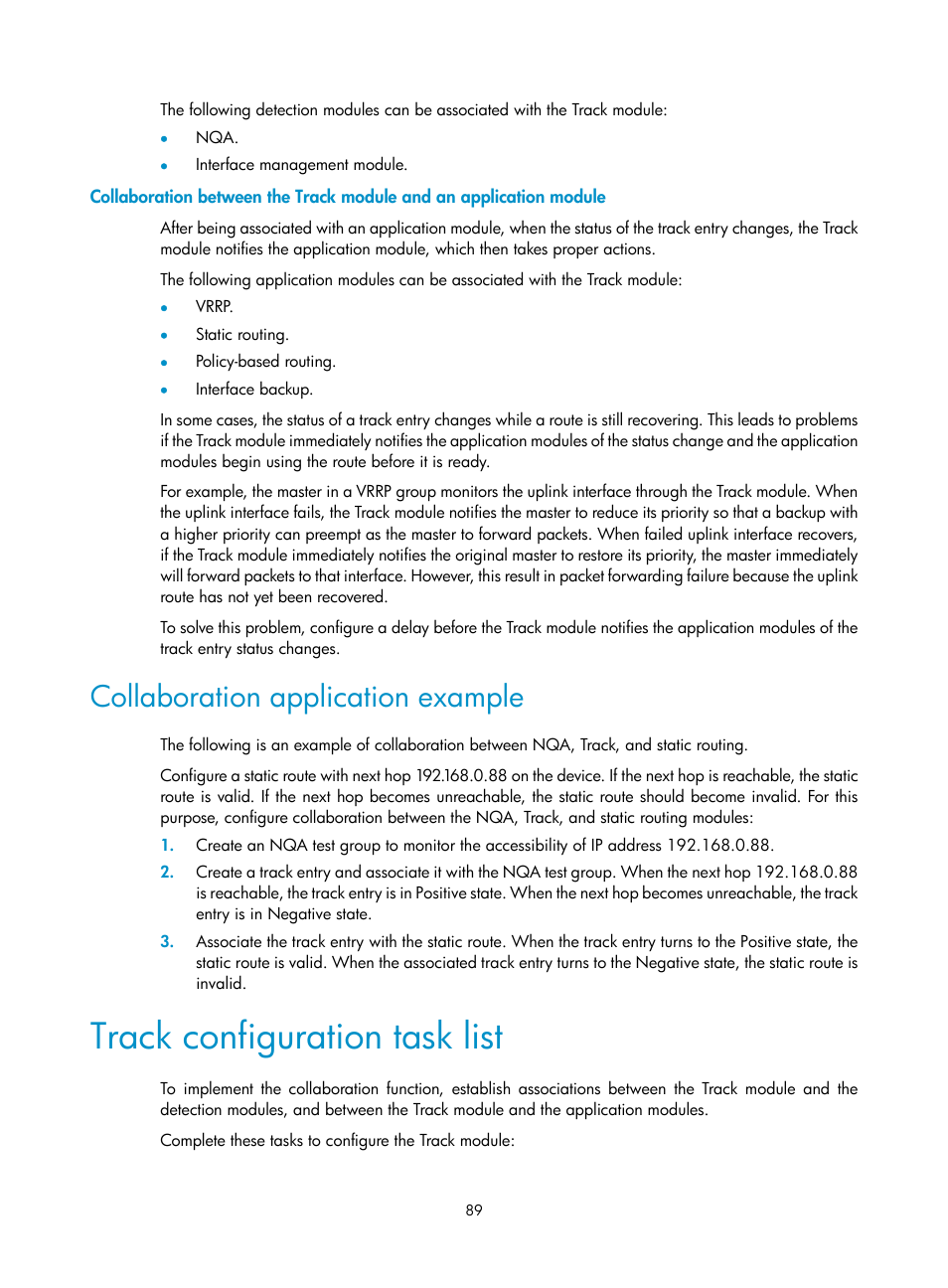 Collaboration application example, Track configuration task list | H3C Technologies H3C SecBlade LB Cards User Manual | Page 97 / 165