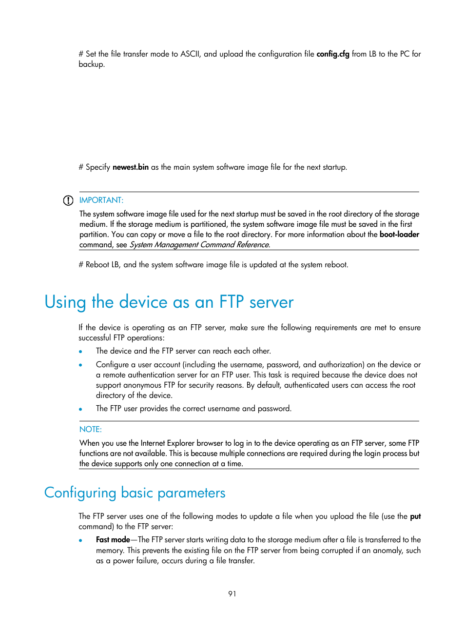 Using the device as an ftp server, Configuring basic parameters | H3C Technologies H3C SecBlade LB Cards User Manual | Page 100 / 114