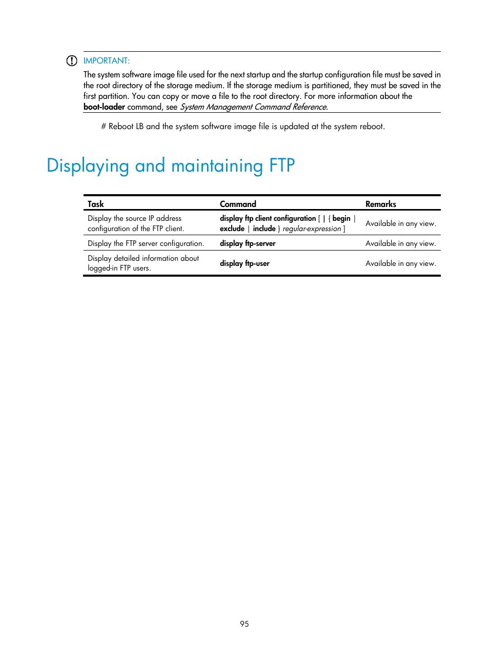 Displaying and maintaining ftp | H3C Technologies H3C SecBlade LB Cards User Manual | Page 104 / 114