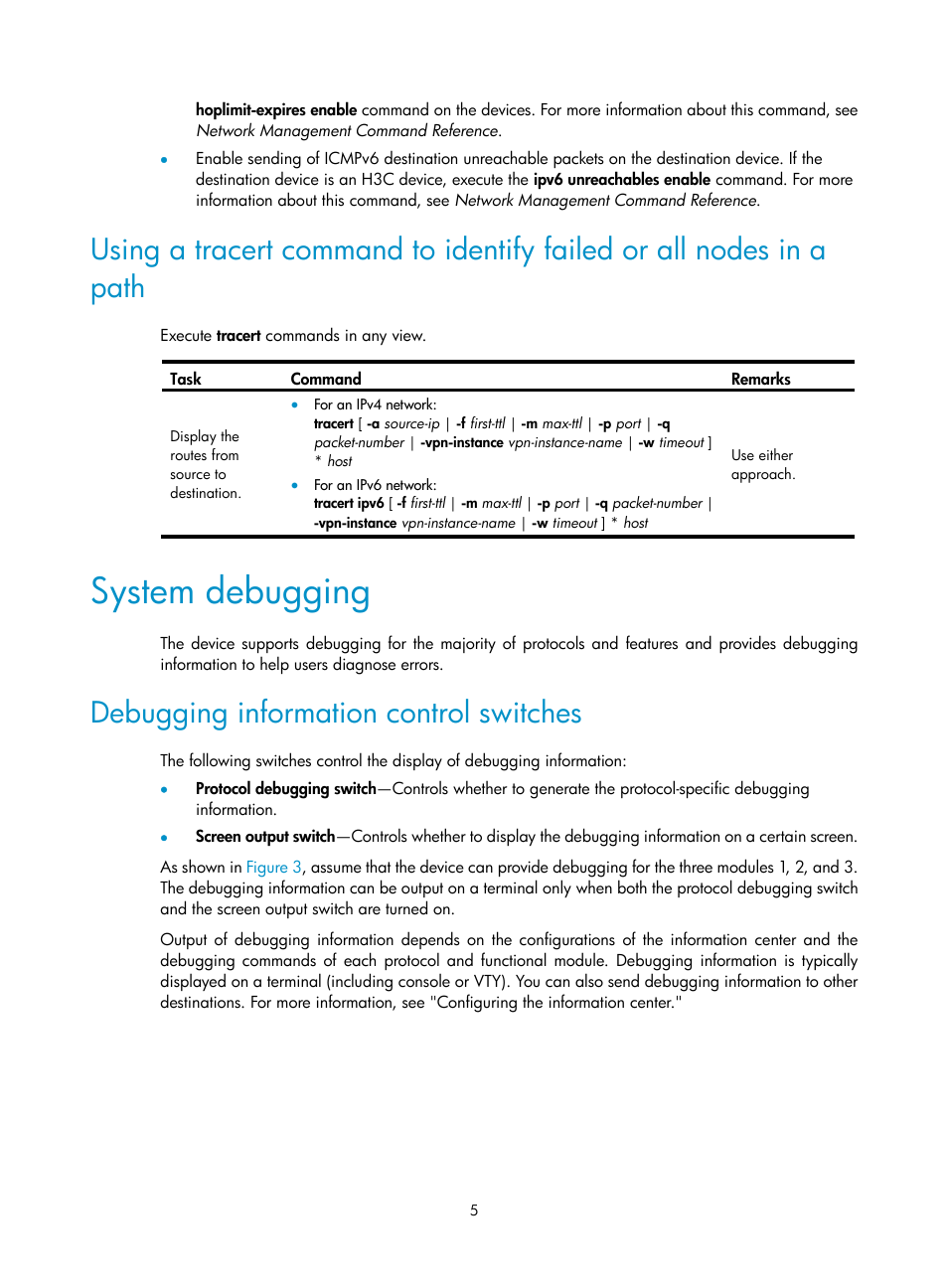 System debugging, Debugging information control switches | H3C Technologies H3C SecBlade LB Cards User Manual | Page 14 / 114