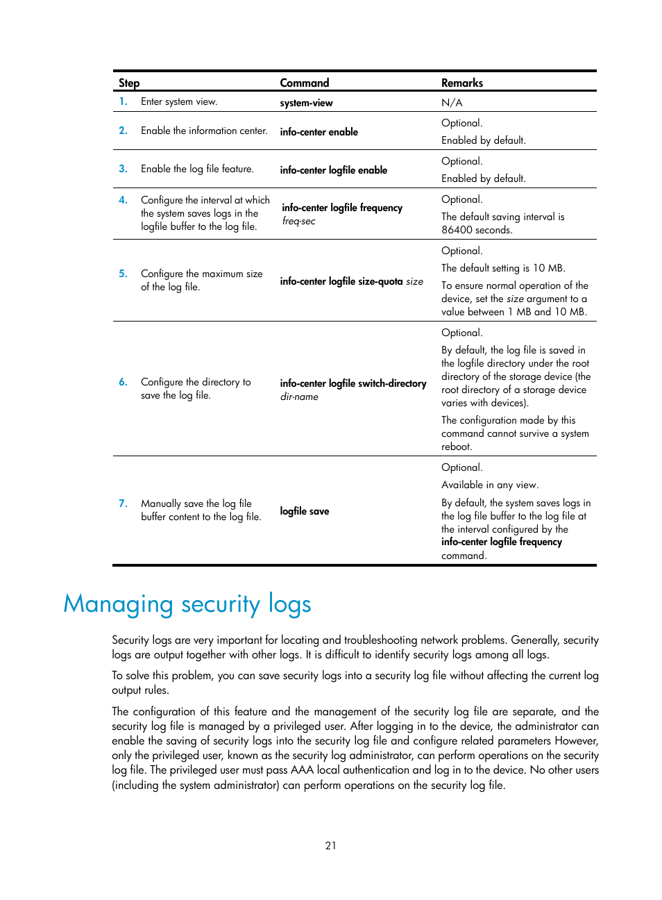 Managing security logs | H3C Technologies H3C SecBlade LB Cards User Manual | Page 30 / 114