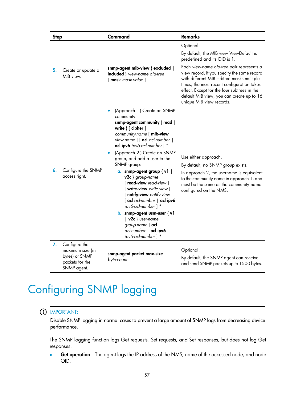 Configuring snmp logging | H3C Technologies H3C SecBlade LB Cards User Manual | Page 66 / 114