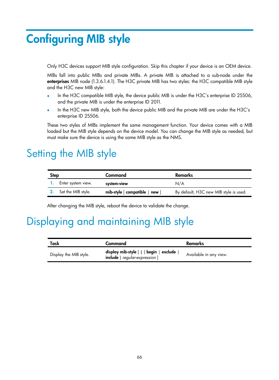 Configuring mib style, Setting the mib style, Displaying and maintaining mib style | H3C Technologies H3C SecBlade LB Cards User Manual | Page 75 / 114