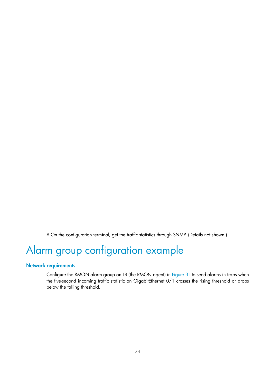 Alarm group configuration example, Network requirements | H3C Technologies H3C SecBlade LB Cards User Manual | Page 83 / 114