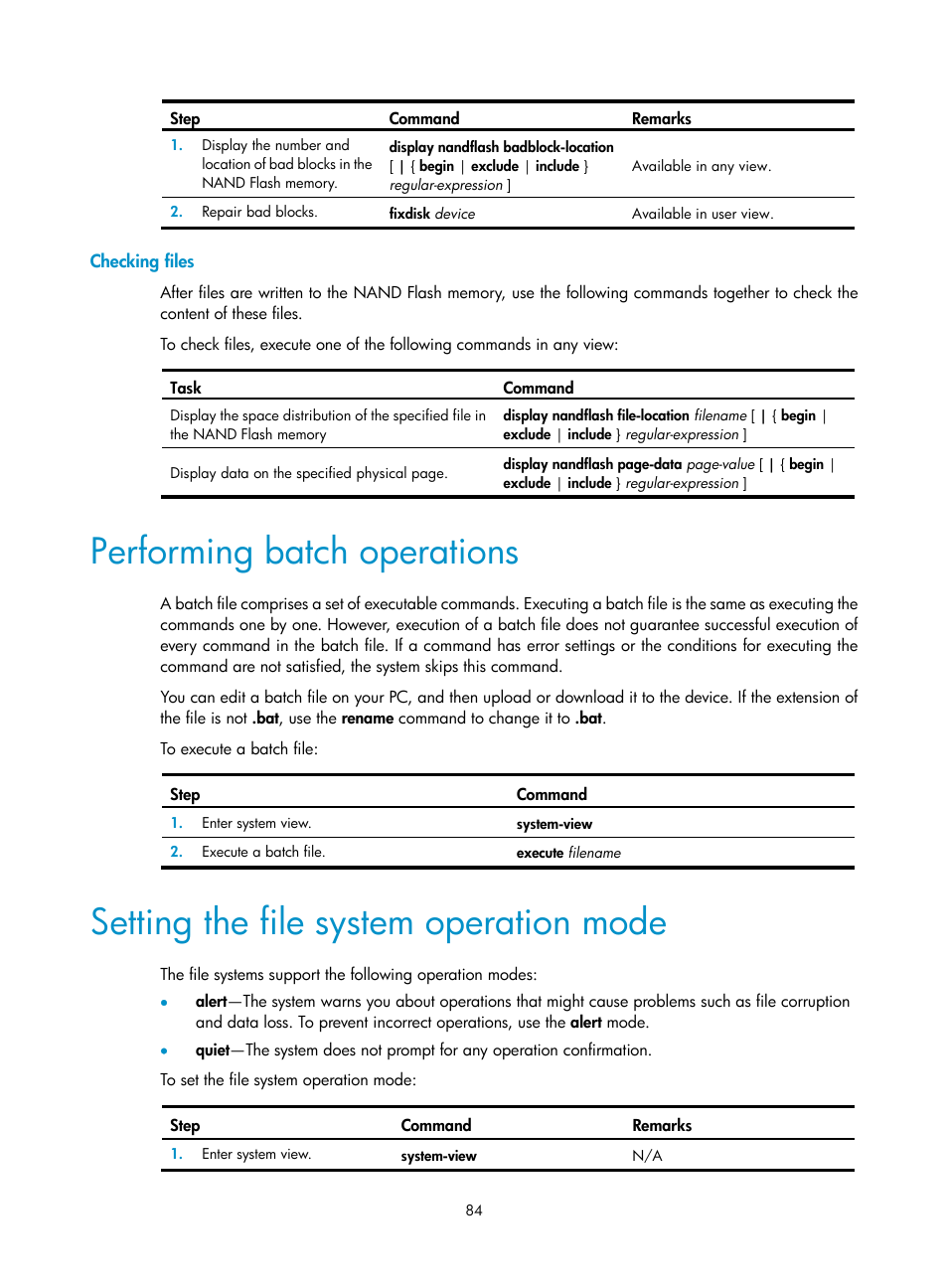 Checking files, Performing batch operations, Setting the file system operation mode | H3C Technologies H3C SecBlade LB Cards User Manual | Page 93 / 114