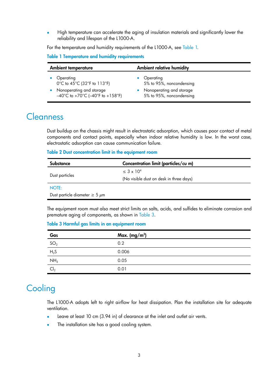 Cleanness, Cooling | H3C Technologies H3C SecPath L1000-A Load Balancer User Manual | Page 11 / 84