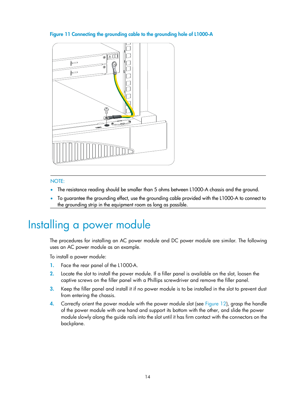 Installing a power module | H3C Technologies H3C SecPath L1000-A Load Balancer User Manual | Page 22 / 84