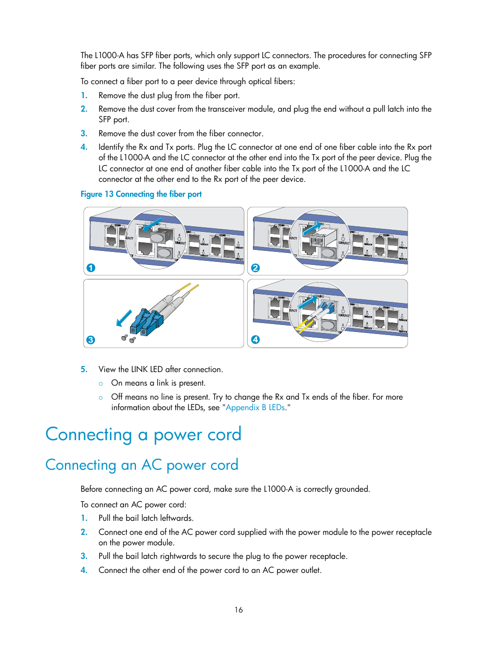 Connecting a power cord, Connecting an ac power cord | H3C Technologies H3C SecPath L1000-A Load Balancer User Manual | Page 24 / 84