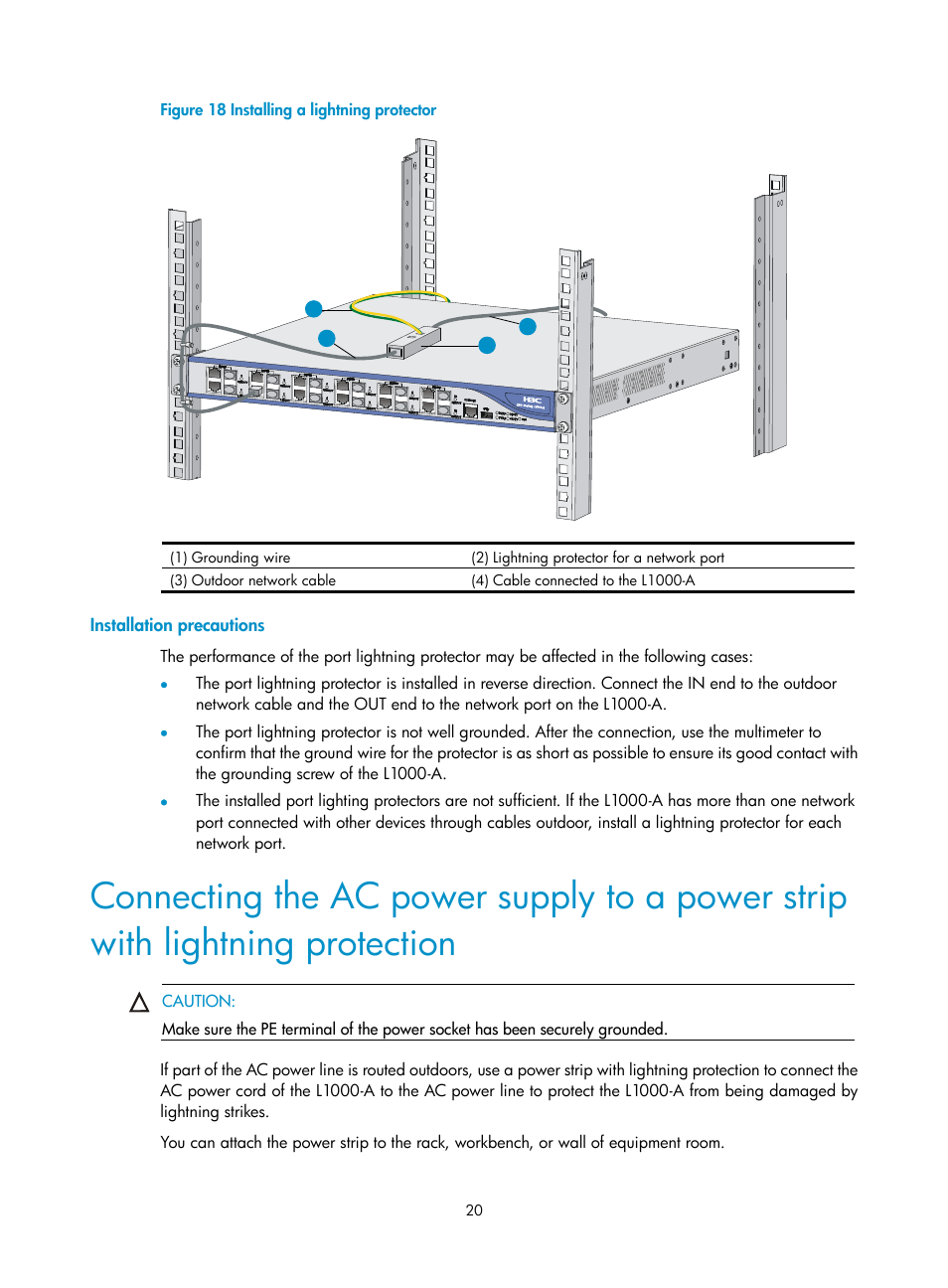 Installation precautions, Lightning protection | H3C Technologies H3C SecPath L1000-A Load Balancer User Manual | Page 28 / 84