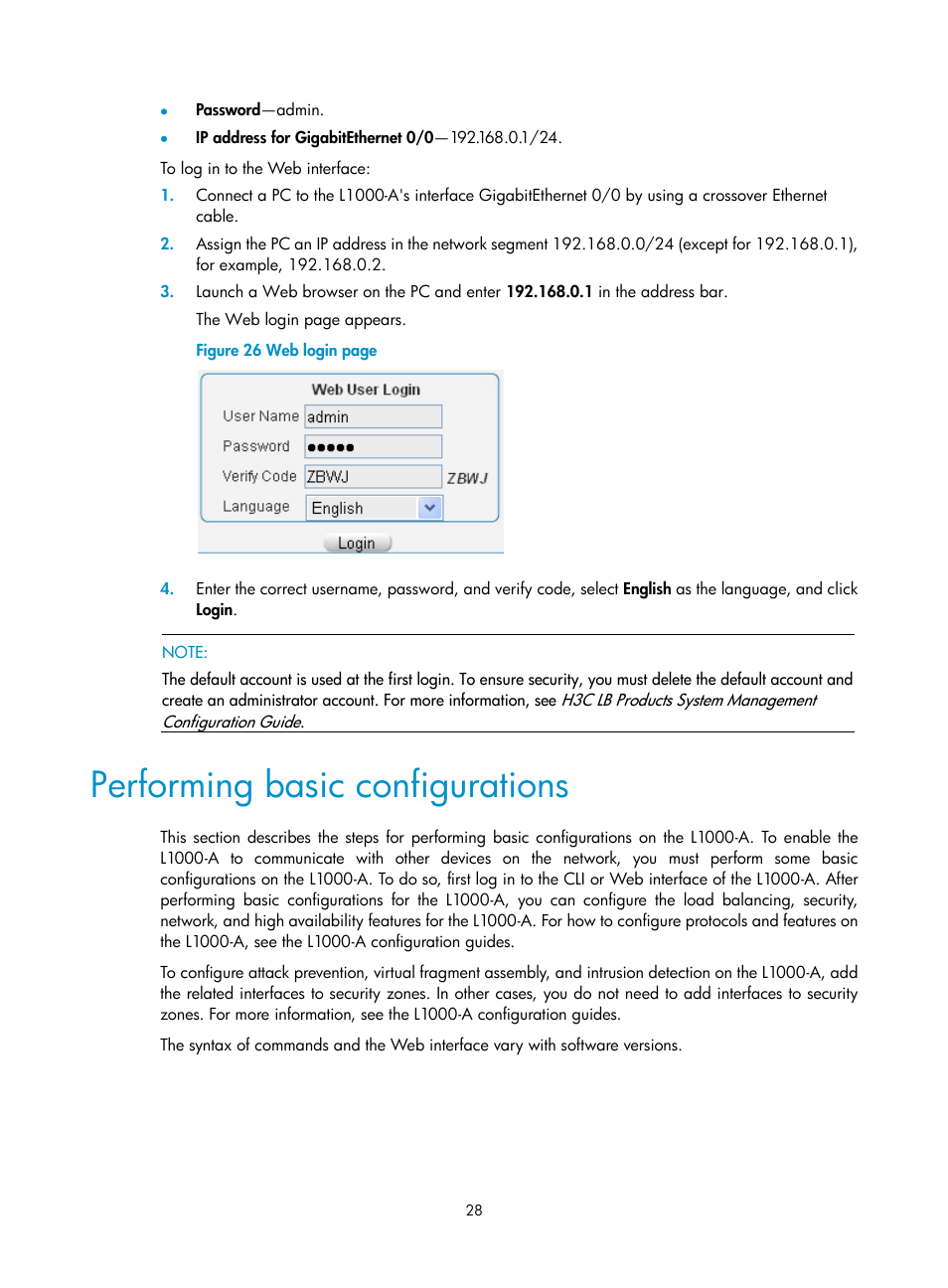 Performing basic configurations | H3C Technologies H3C SecPath L1000-A Load Balancer User Manual | Page 36 / 84