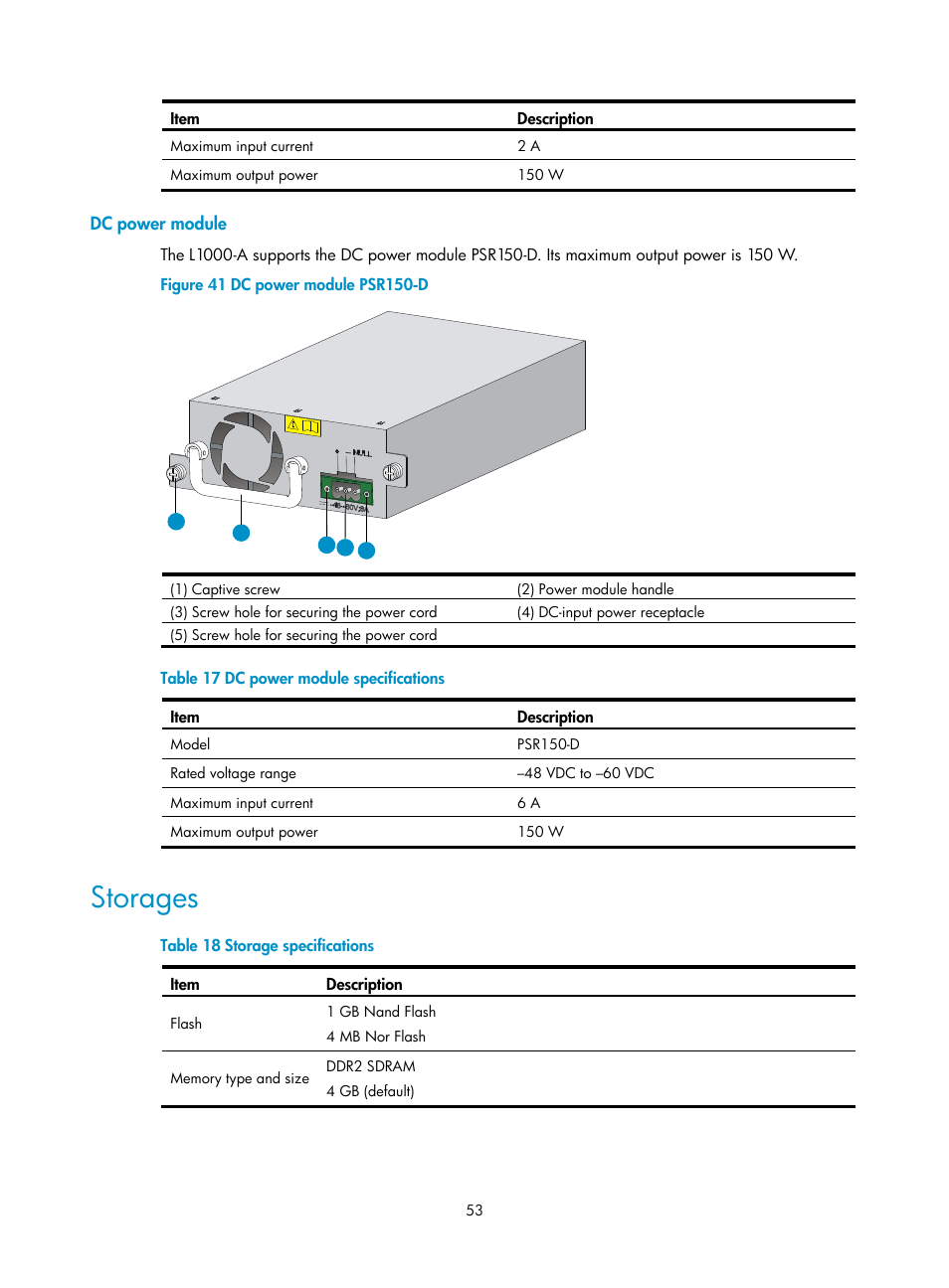 Dc power module, Storages | H3C Technologies H3C SecPath L1000-A Load Balancer User Manual | Page 61 / 84