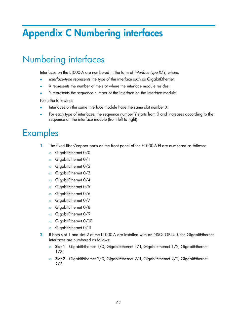 Appendix c numbering interfaces, Numbering interfaces, Examples | H3C Technologies H3C SecPath L1000-A Load Balancer User Manual | Page 70 / 84