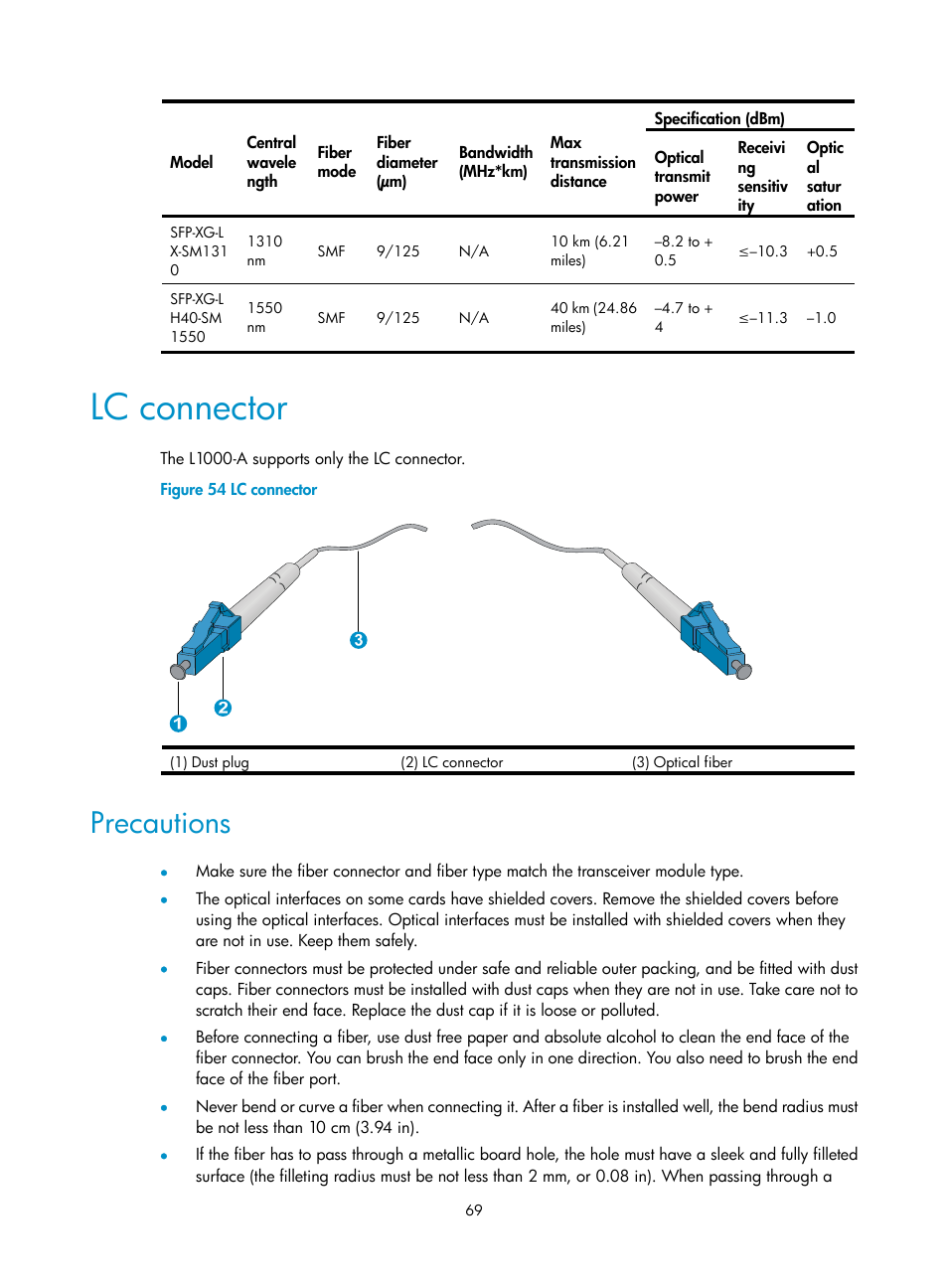 Lc connector, Precautions | H3C Technologies H3C SecPath L1000-A Load Balancer User Manual | Page 77 / 84