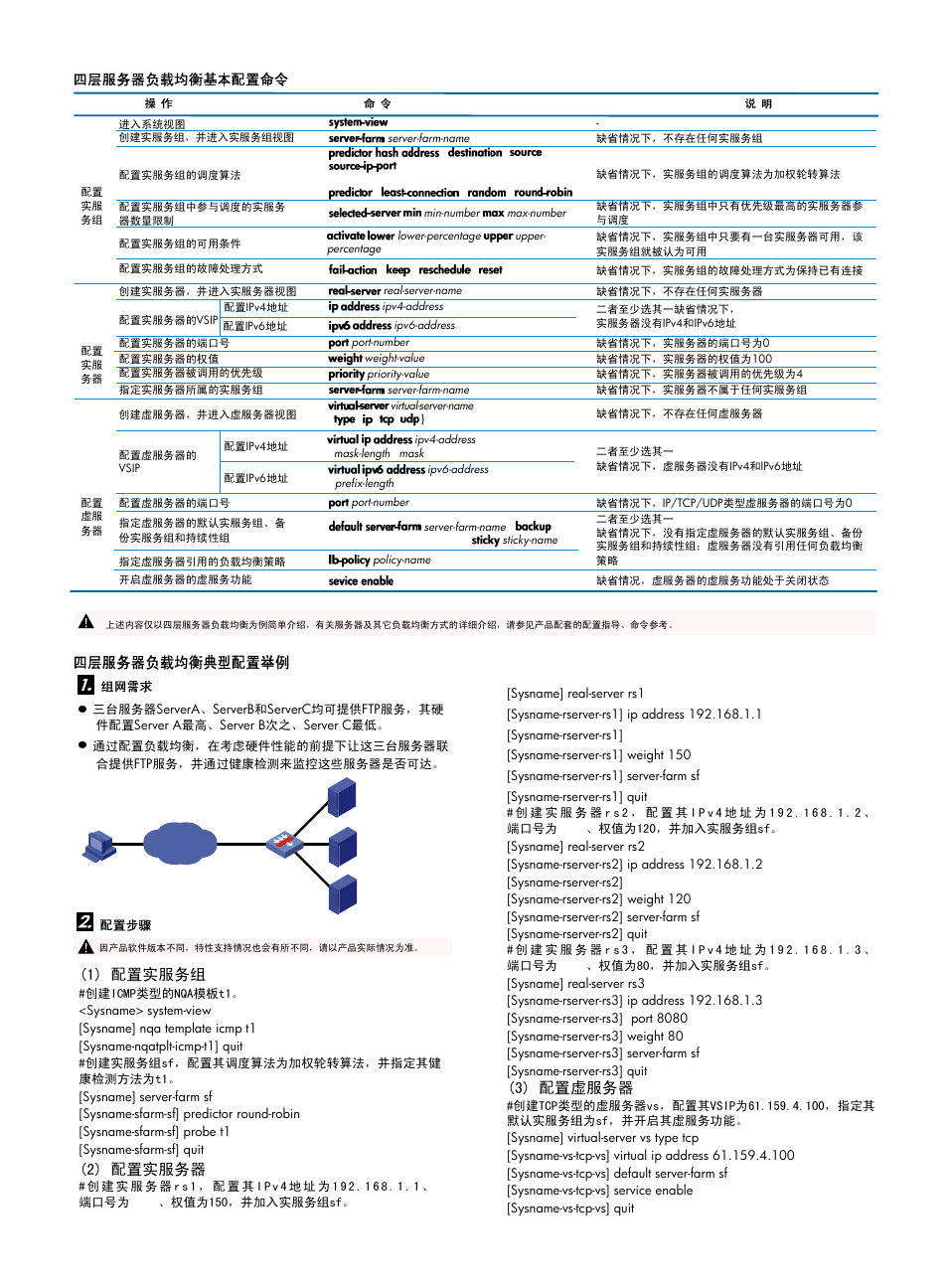 3) 配置虚服务器, 1) 配置实服务组, 2) 配置实服务器 | H3C Technologies H3C SecPath L1000-E Load Balancing Device User Manual | Page 3 / 4