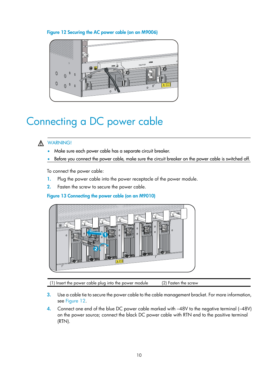 Connecting a dc power cable | H3C Technologies H3C SecPath M9000 Series User Manual | Page 13 / 16
