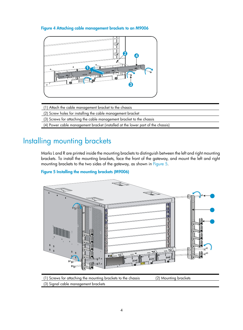 Installing mounting brackets, Figure 4 | H3C Technologies H3C SecPath M9000 Series User Manual | Page 7 / 16