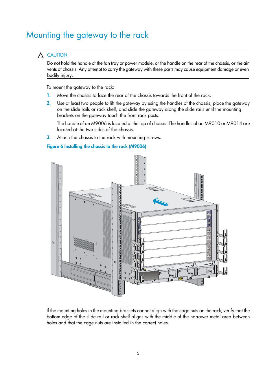 Mounting the gateway to the rack | H3C Technologies H3C SecPath M9000 Series User Manual | Page 8 / 16