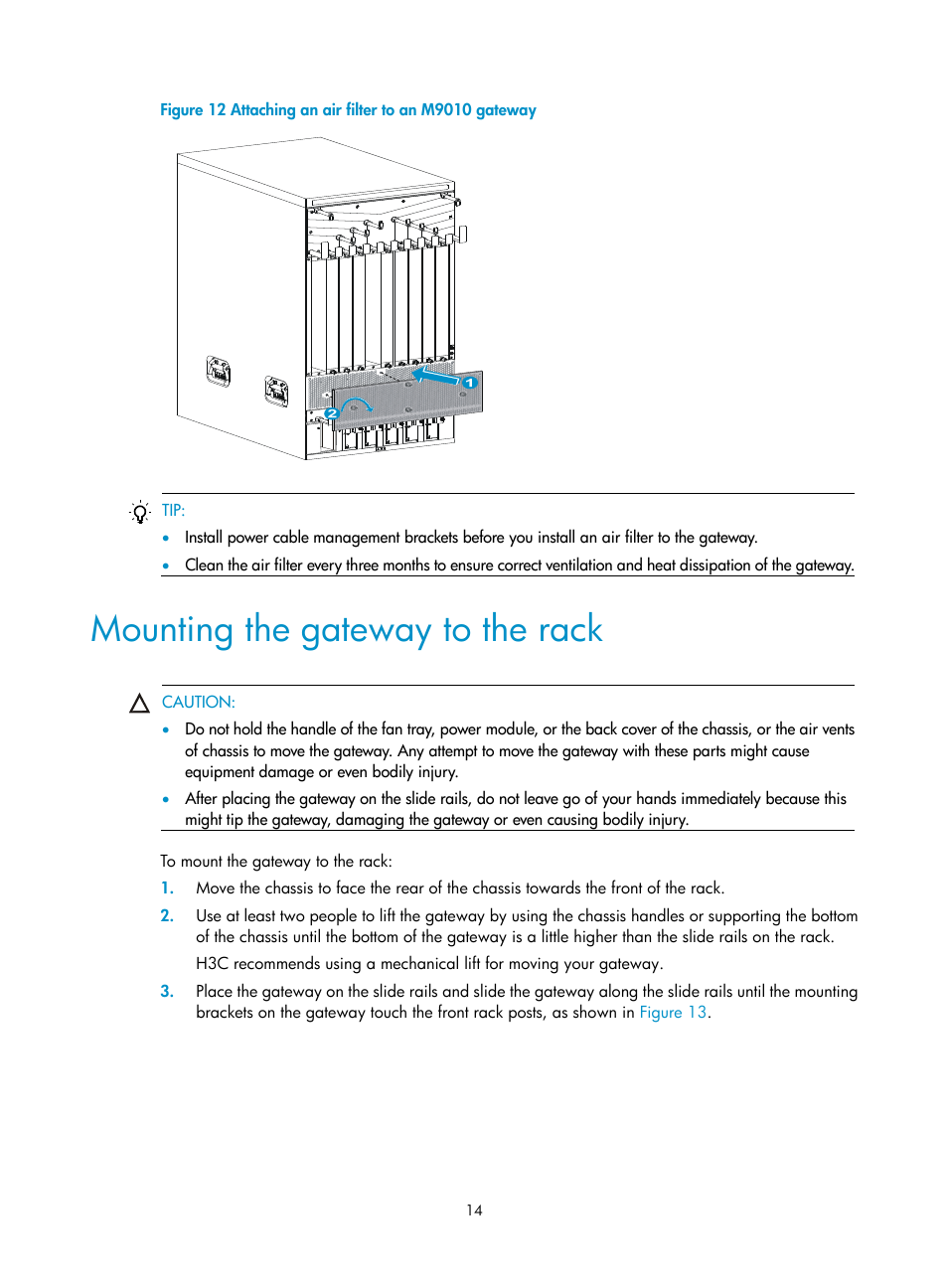 Mounting the gateway to the rack | H3C Technologies H3C SecPath M9000 Series User Manual | Page 22 / 98