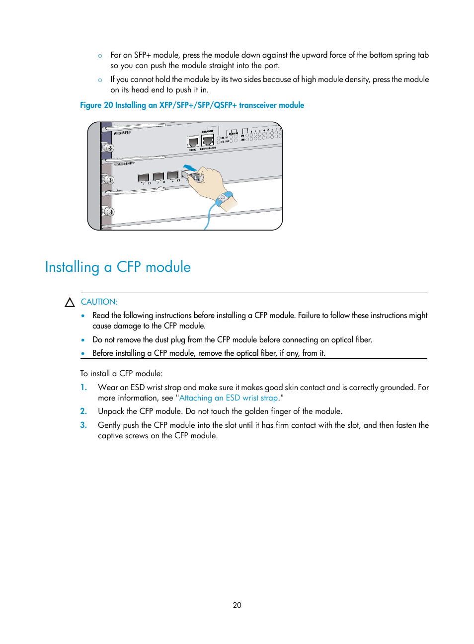 Installing a cfp module | H3C Technologies H3C SecPath M9000 Series User Manual | Page 28 / 98