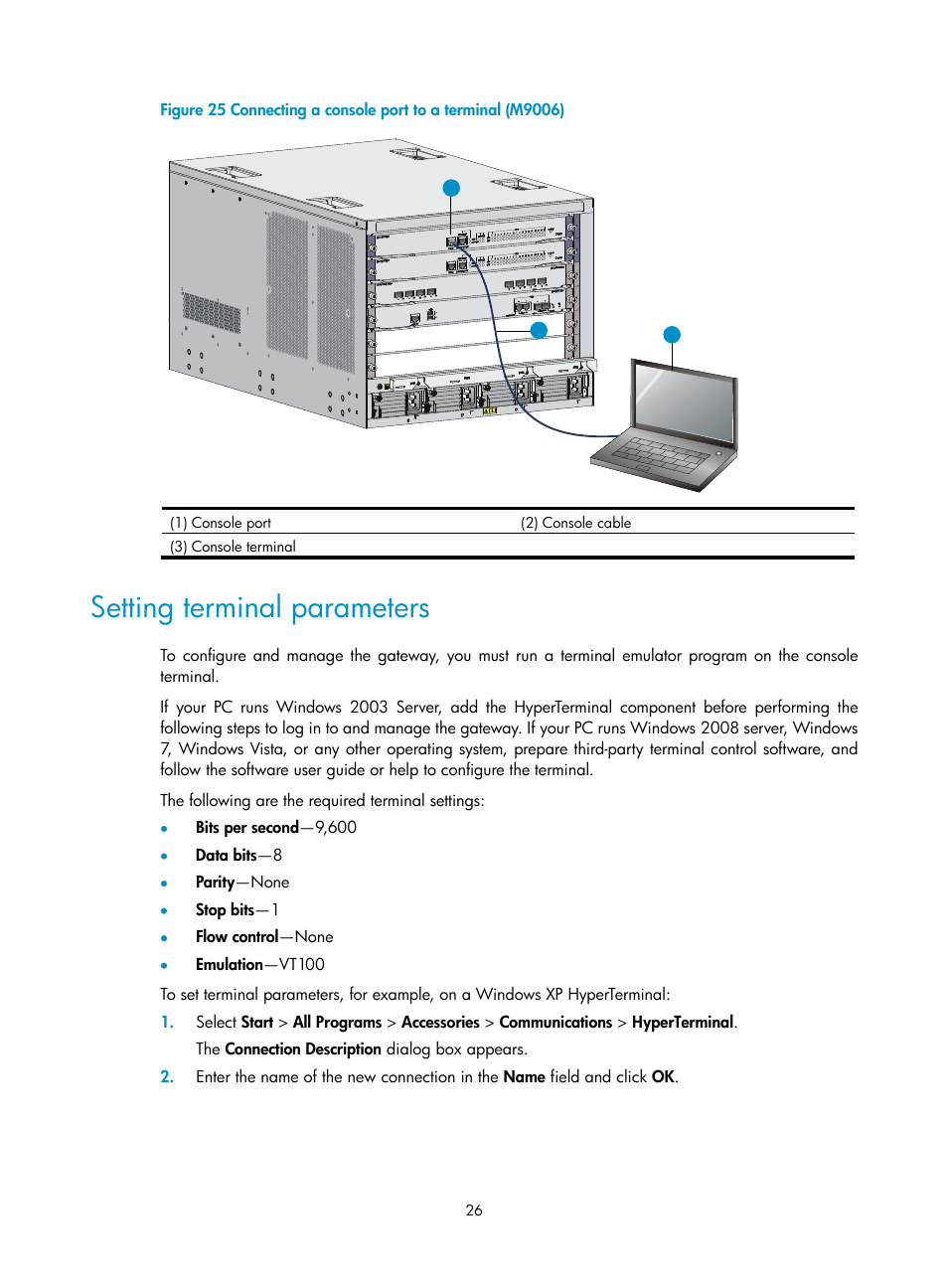 Setting terminal parameters | H3C Technologies H3C SecPath M9000 Series User Manual | Page 34 / 98