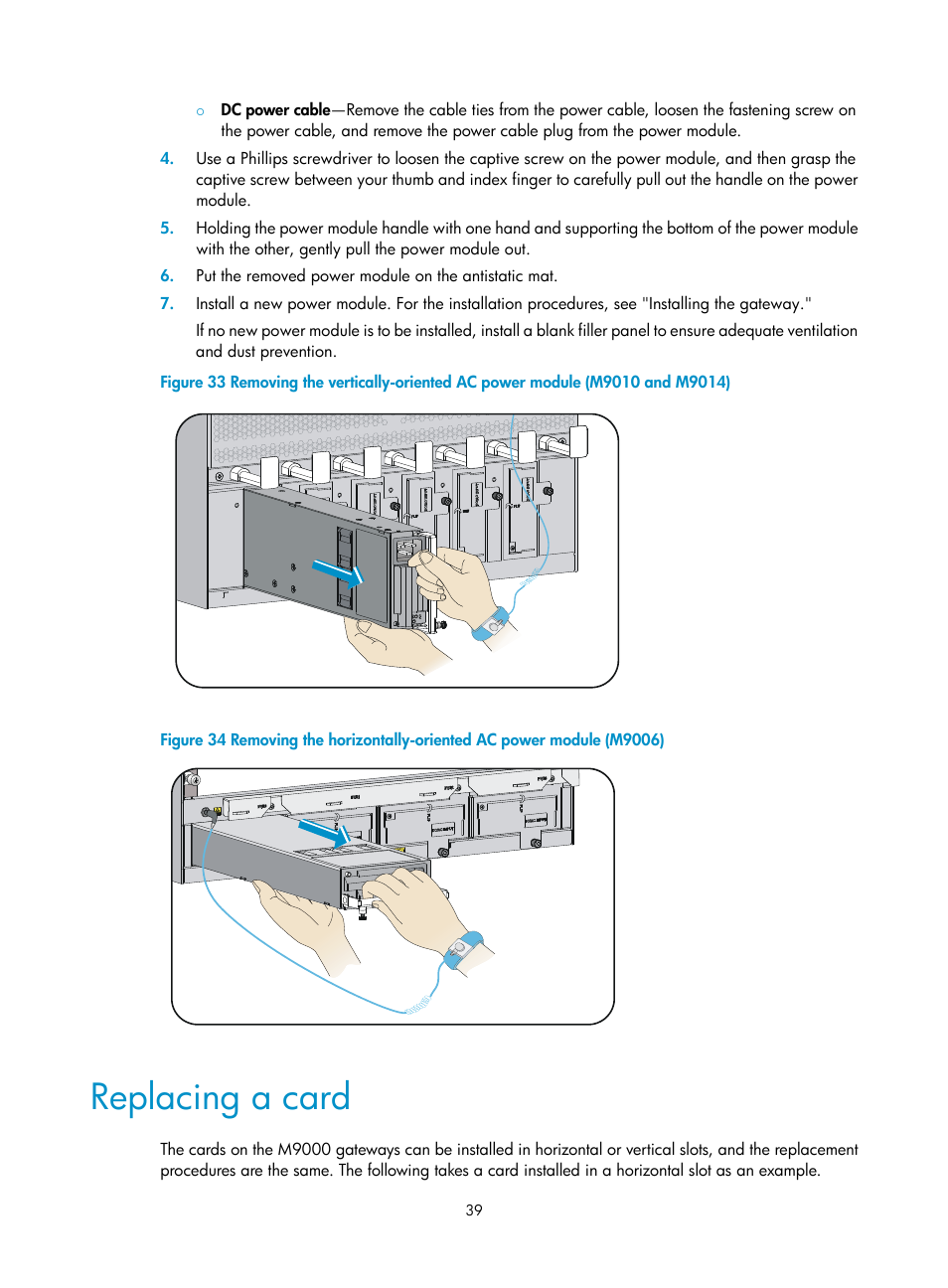 Replacing a card | H3C Technologies H3C SecPath M9000 Series User Manual | Page 47 / 98