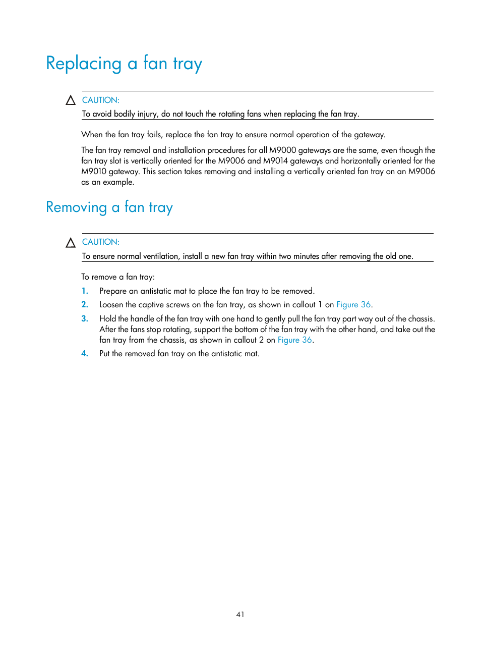 Replacing a fan tray, Removing a fan tray | H3C Technologies H3C SecPath M9000 Series User Manual | Page 49 / 98
