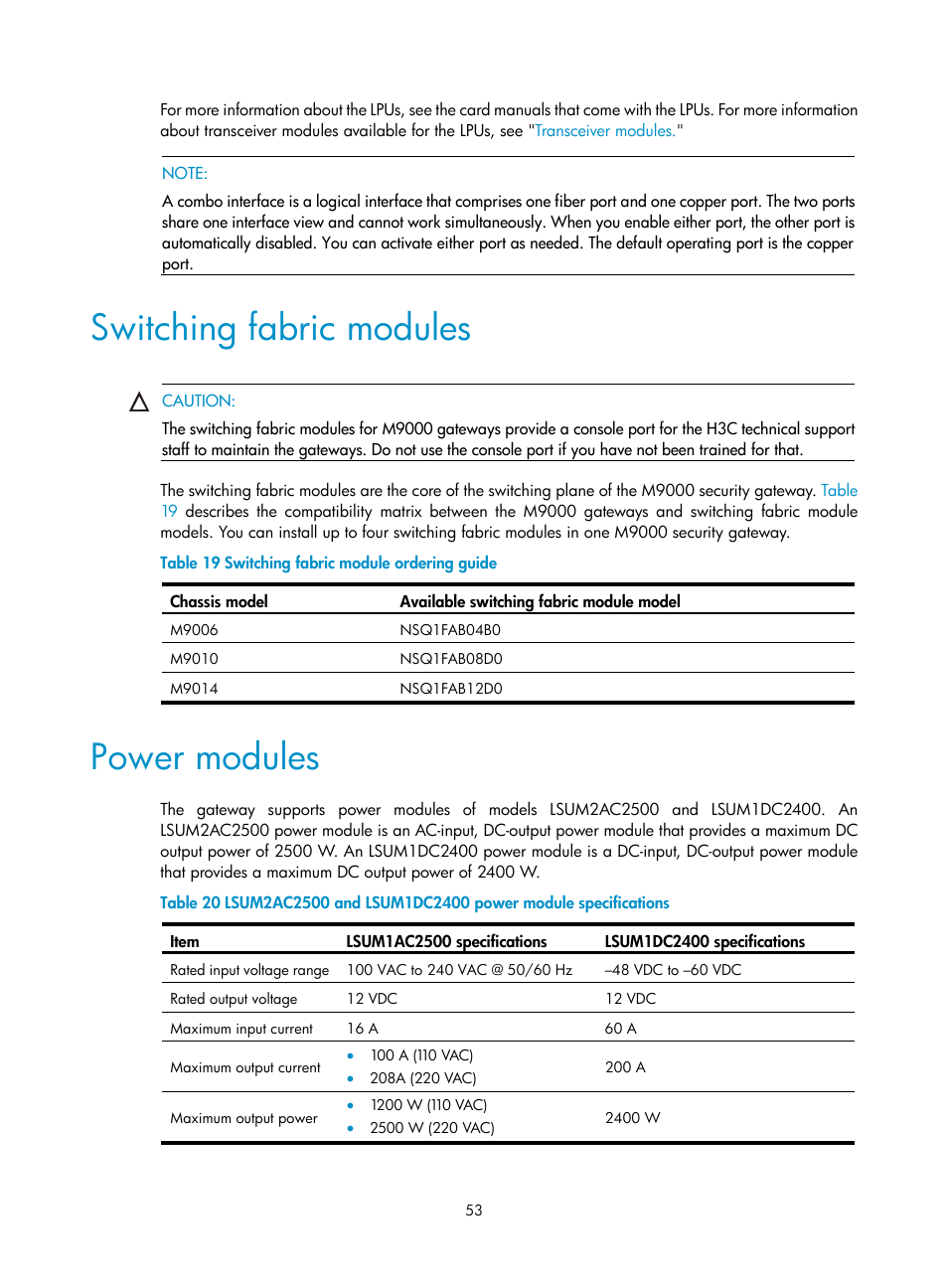 Switching fabric modules, Power modules | H3C Technologies H3C SecPath M9000 Series User Manual | Page 61 / 98