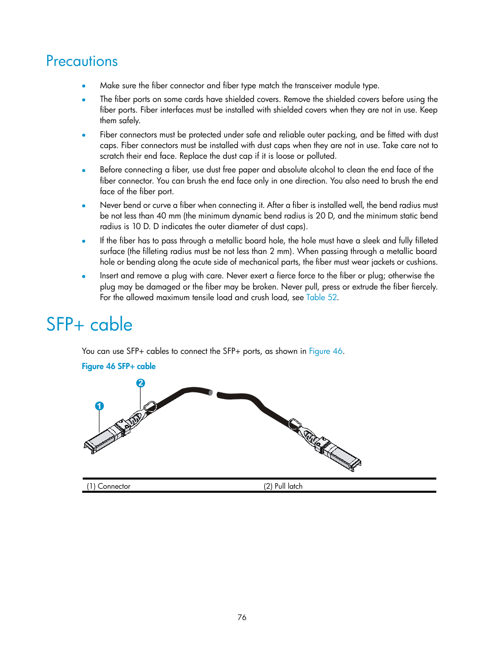 Precautions, Sfp+ cable | H3C Technologies H3C SecPath M9000 Series User Manual | Page 84 / 98