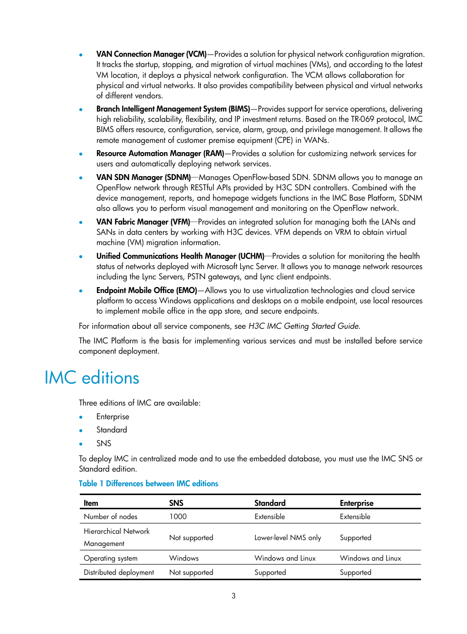 Imc editions | H3C Technologies H3C Intelligent Management Center User Manual | Page 10 / 96