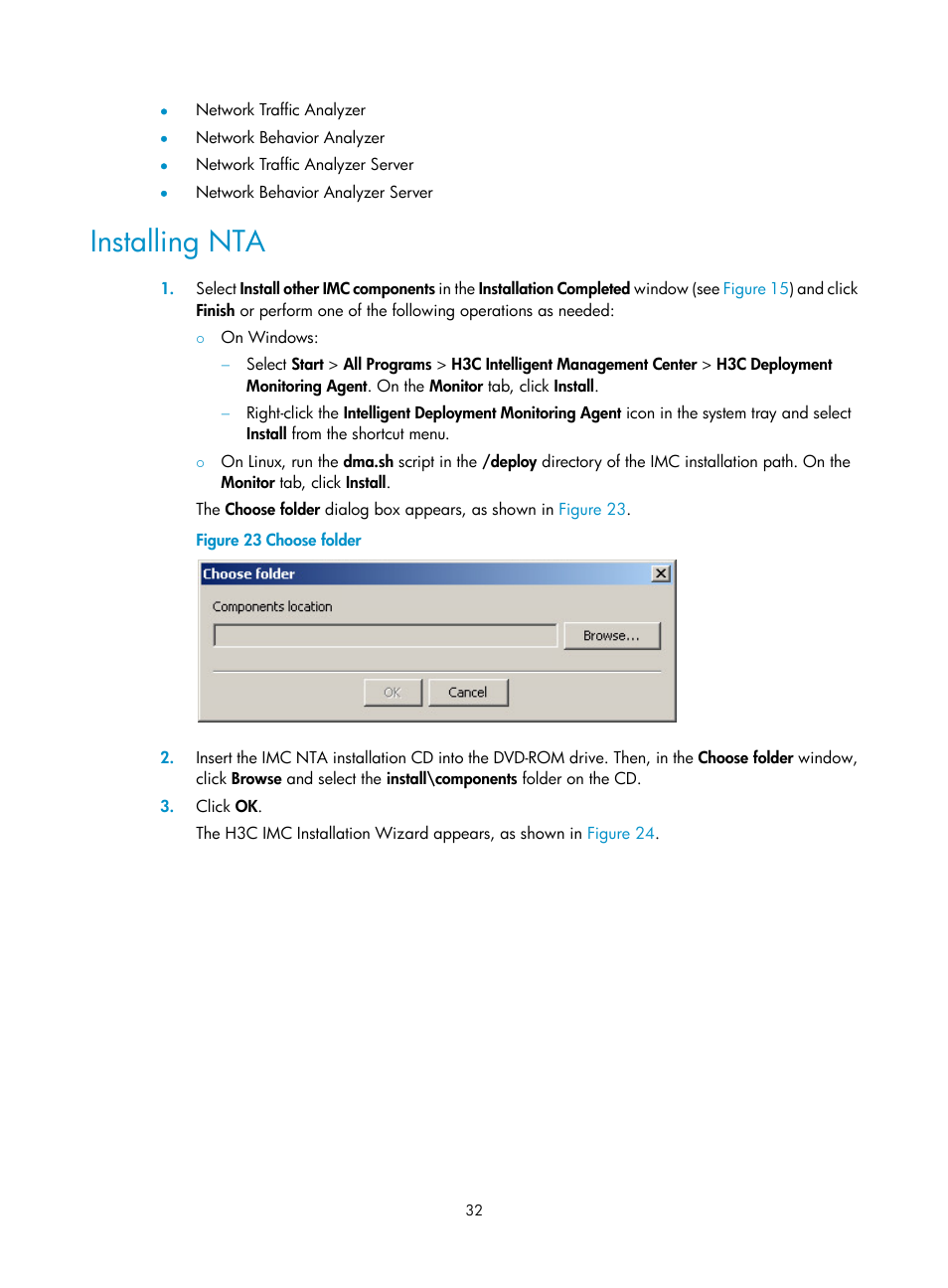 Installing nta | H3C Technologies H3C Intelligent Management Center User Manual | Page 39 / 96