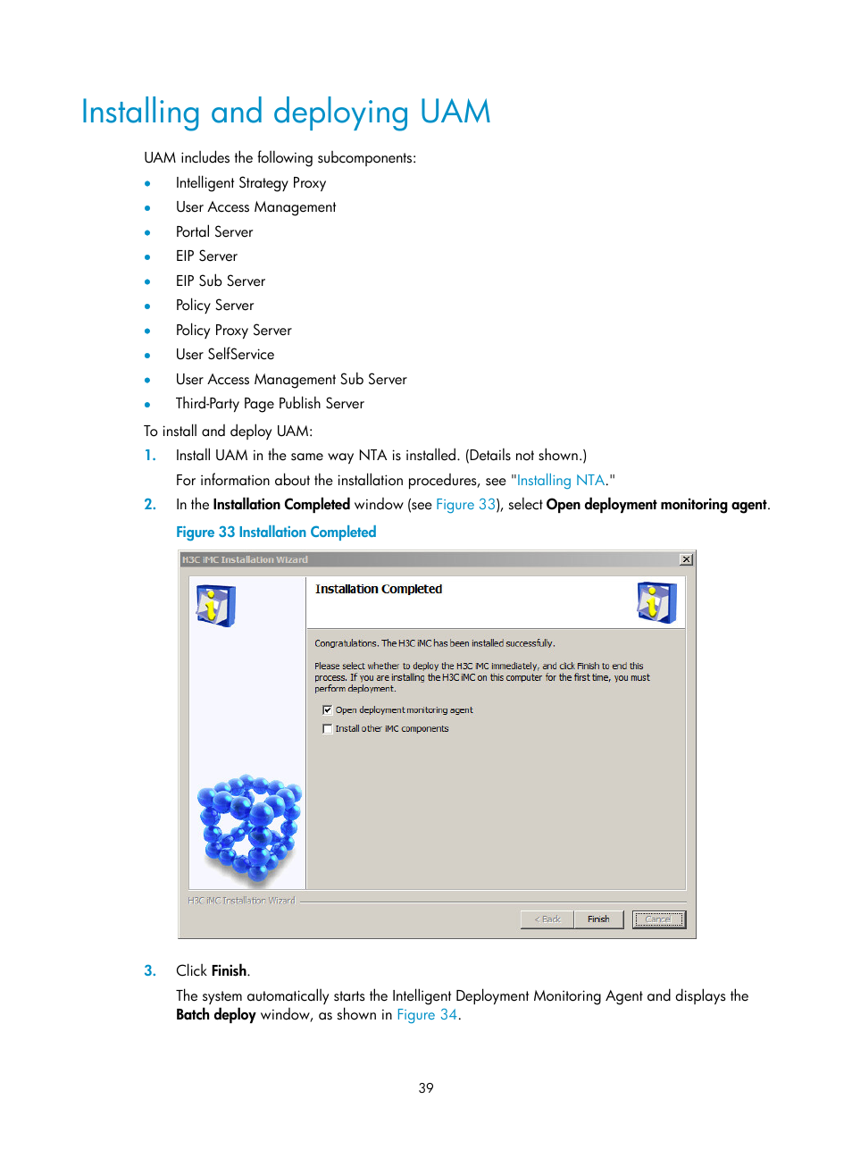 Installing and deploying uam | H3C Technologies H3C Intelligent Management Center User Manual | Page 46 / 96