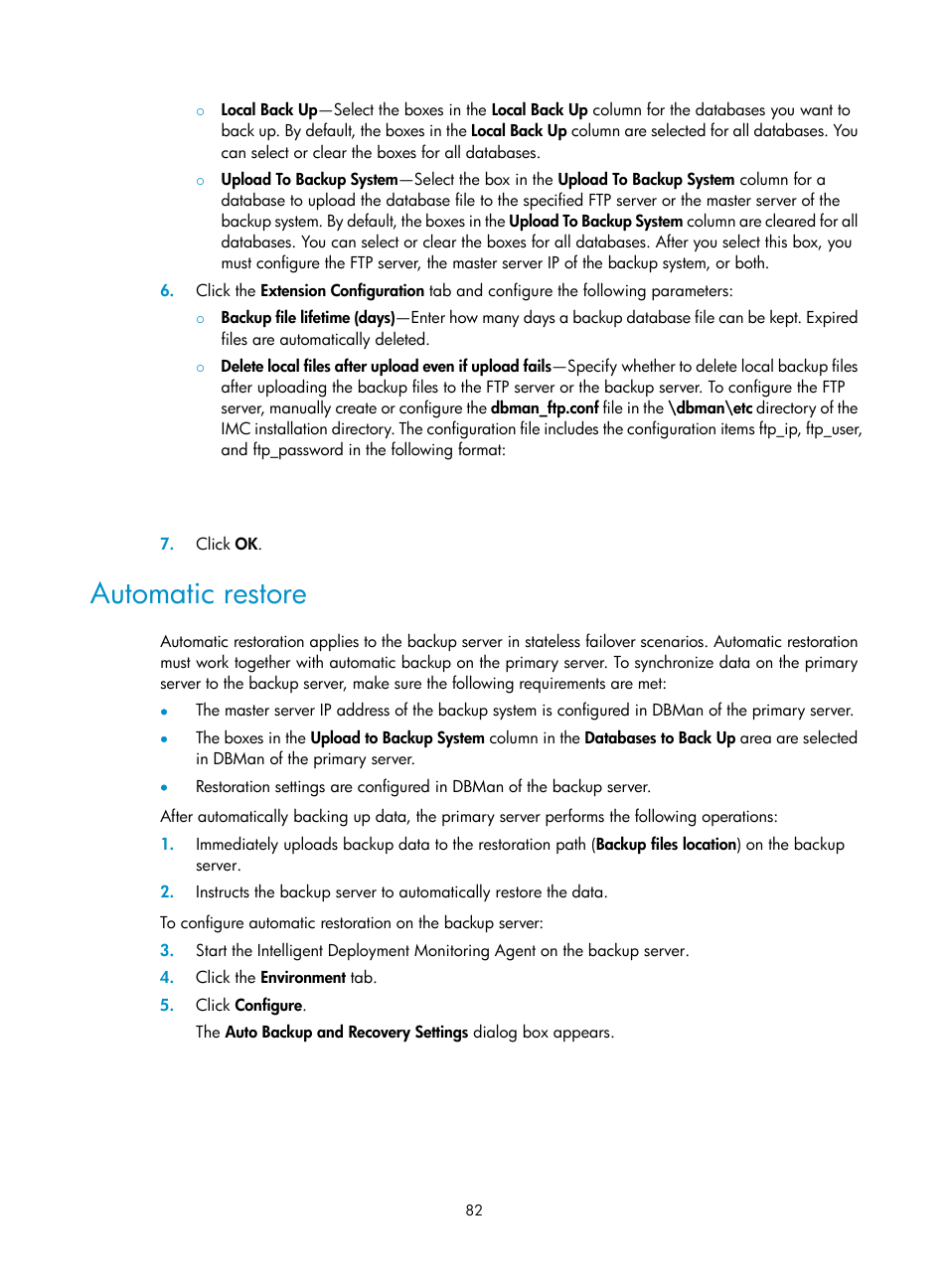 Automatic restore | H3C Technologies H3C Intelligent Management Center User Manual | Page 89 / 96