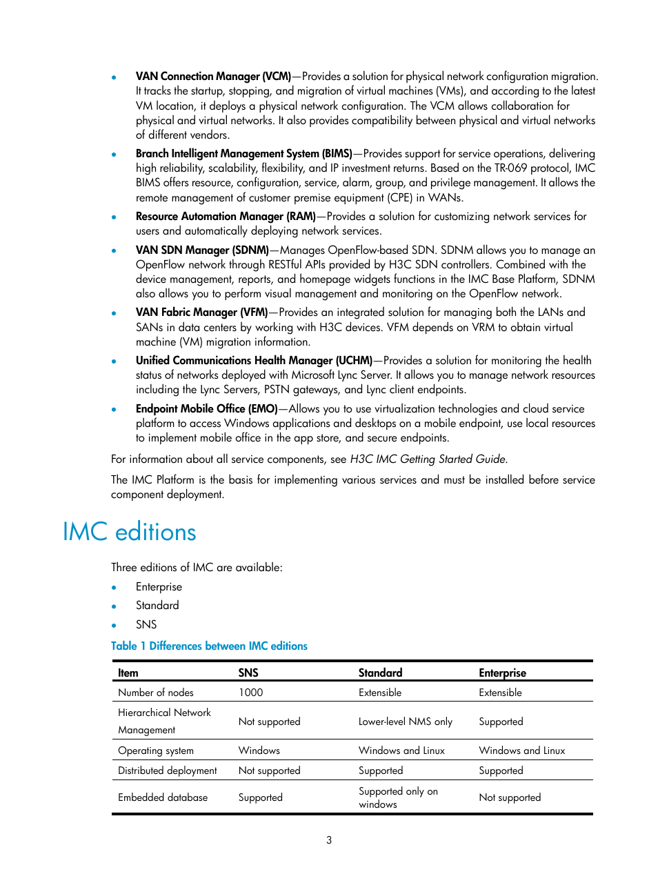 Imc editions | H3C Technologies H3C Intelligent Management Center User Manual | Page 10 / 104