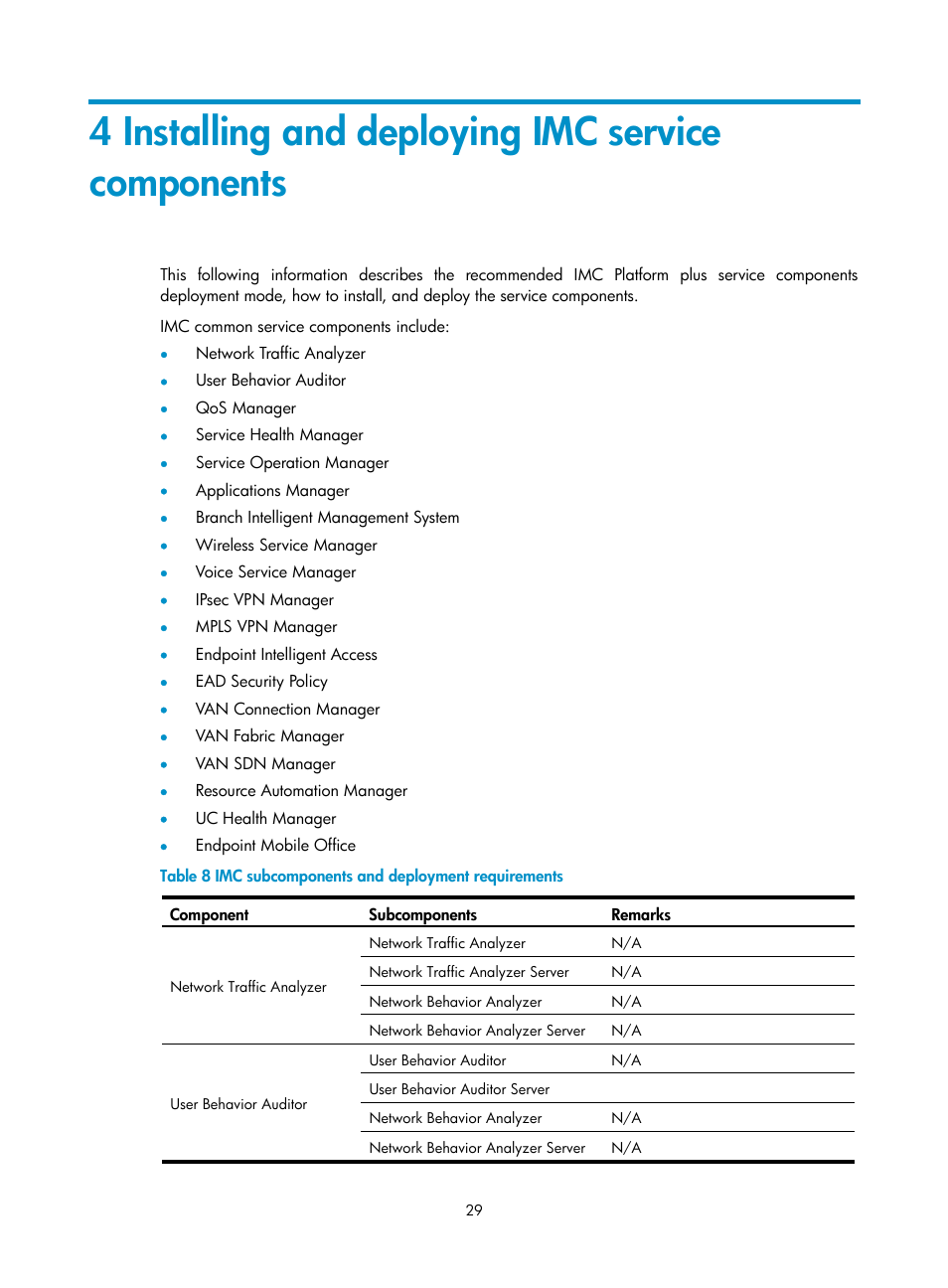 4 installing and deploying imc service components | H3C Technologies H3C Intelligent Management Center User Manual | Page 36 / 104