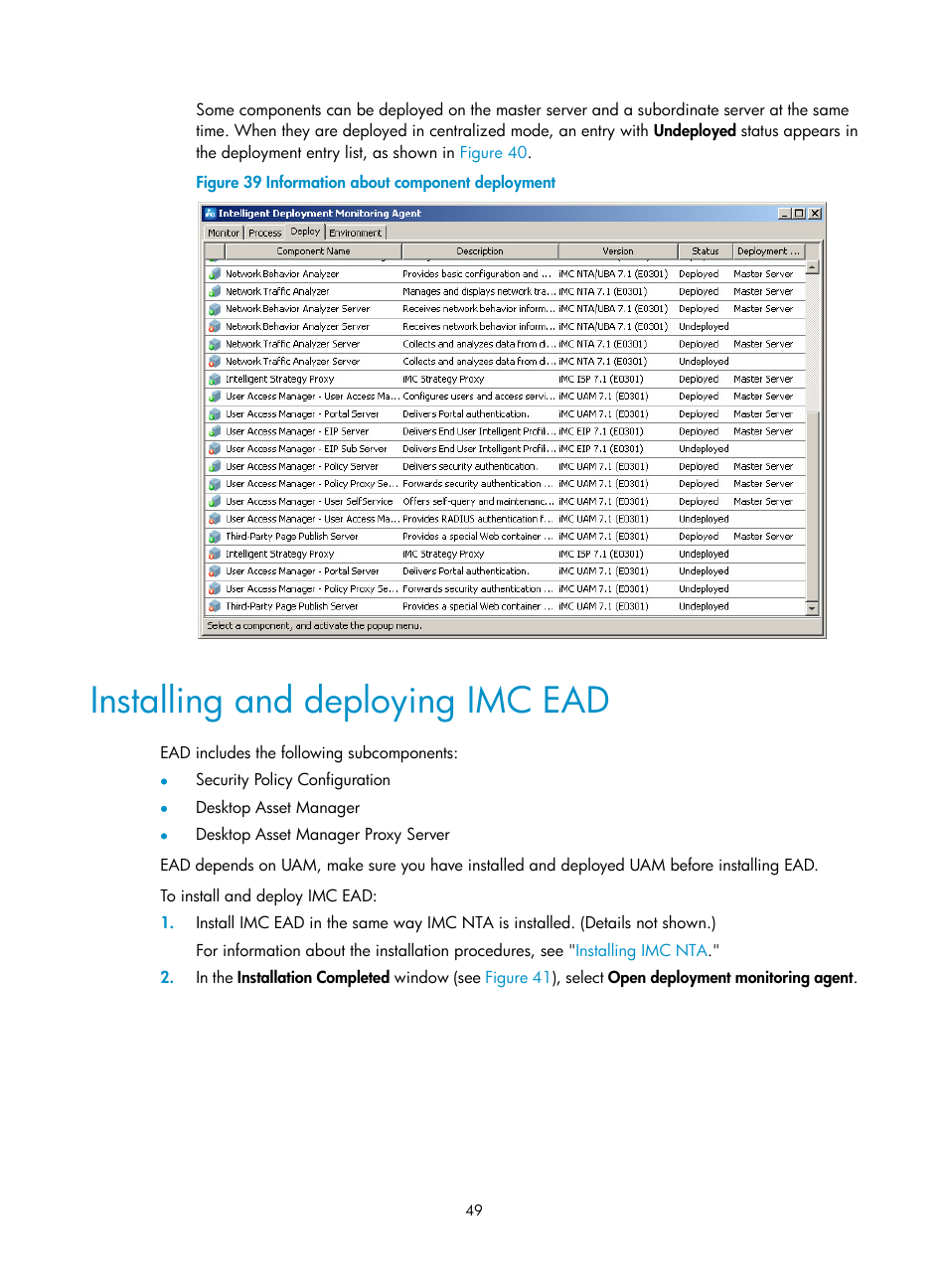 Installing and deploying imc ead | H3C Technologies H3C Intelligent Management Center User Manual | Page 56 / 104