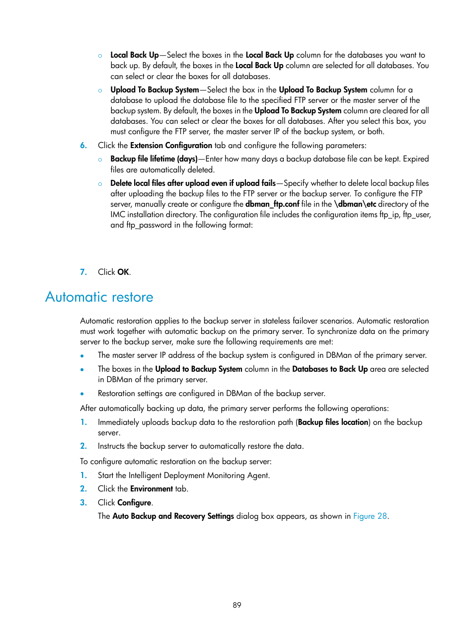 Automatic restore | H3C Technologies H3C Intelligent Management Center User Manual | Page 96 / 104