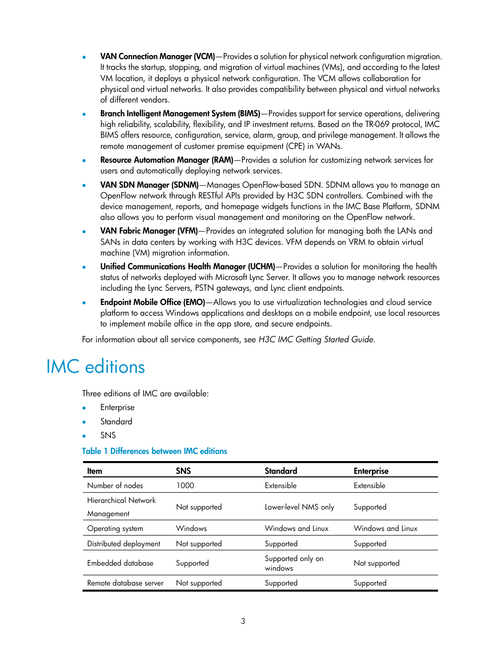 Imc editions | H3C Technologies H3C Intelligent Management Center User Manual | Page 10 / 121