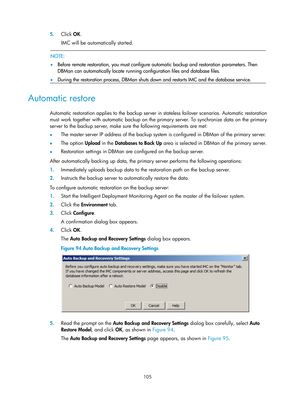 Automatic restore | H3C Technologies H3C Intelligent Management Center User Manual | Page 112 / 121