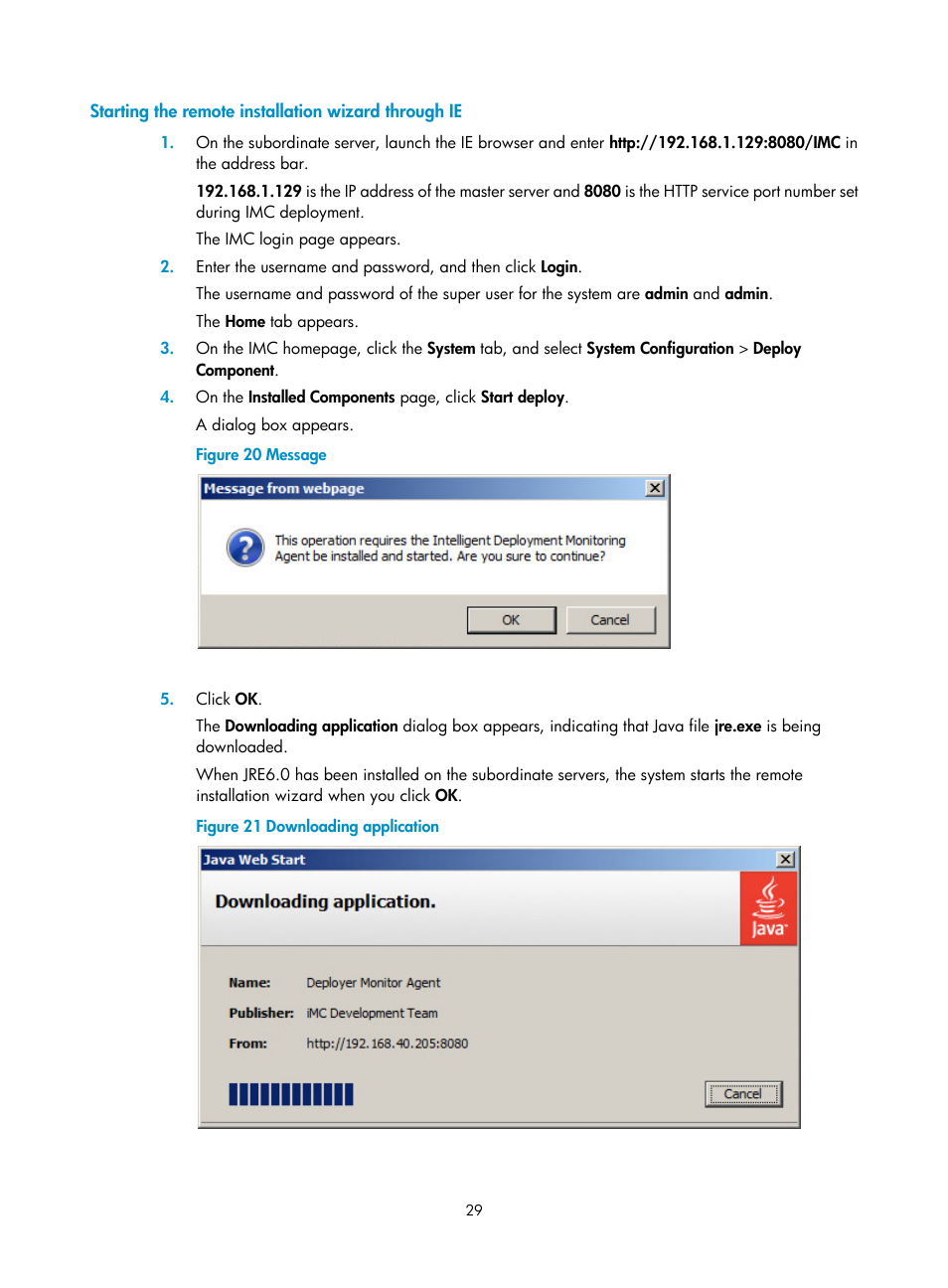 Starting the remote installation wizard through ie | H3C Technologies H3C Intelligent Management Center User Manual | Page 36 / 121