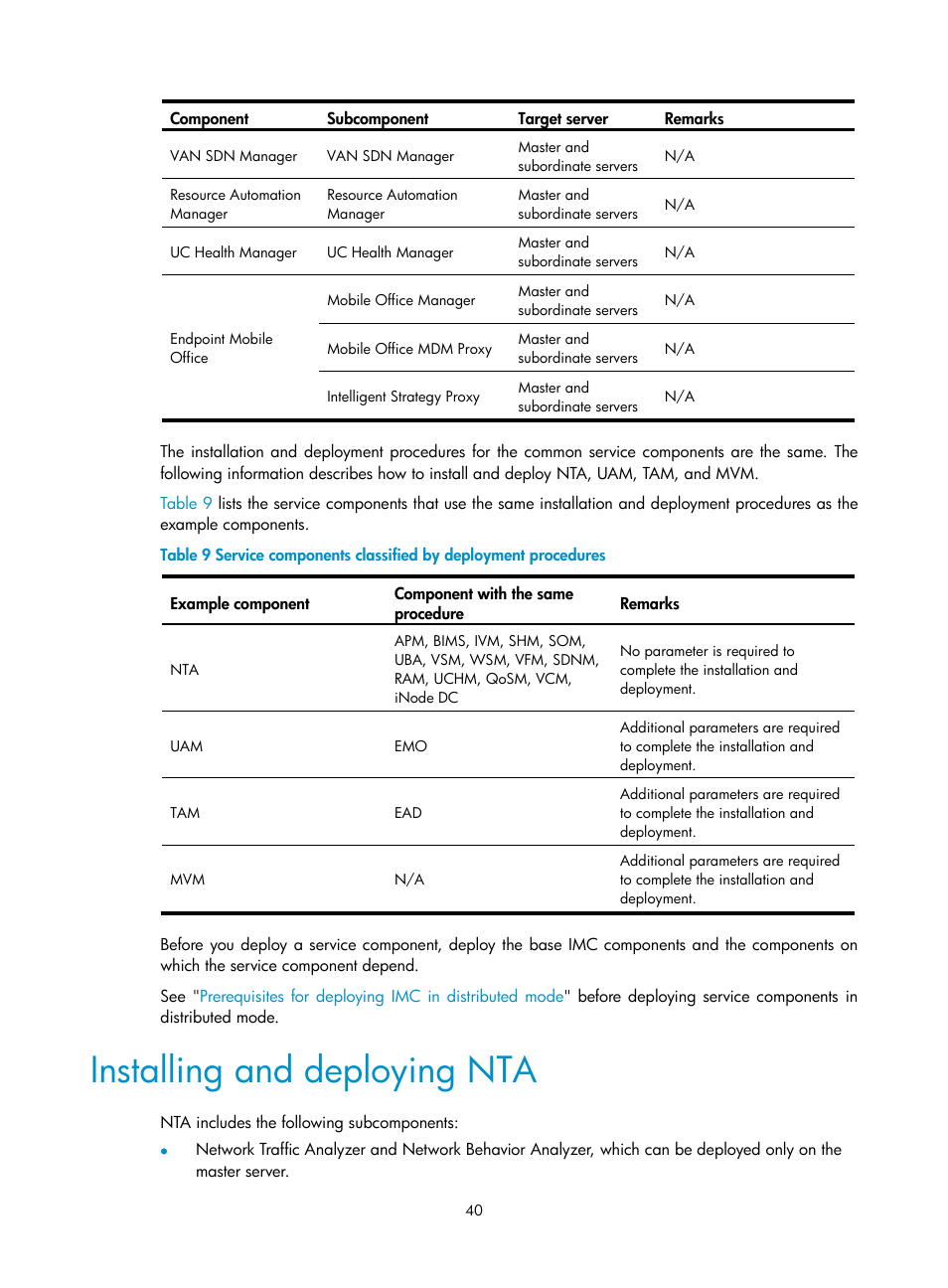 Installing and deploying nta | H3C Technologies H3C Intelligent Management Center User Manual | Page 47 / 121