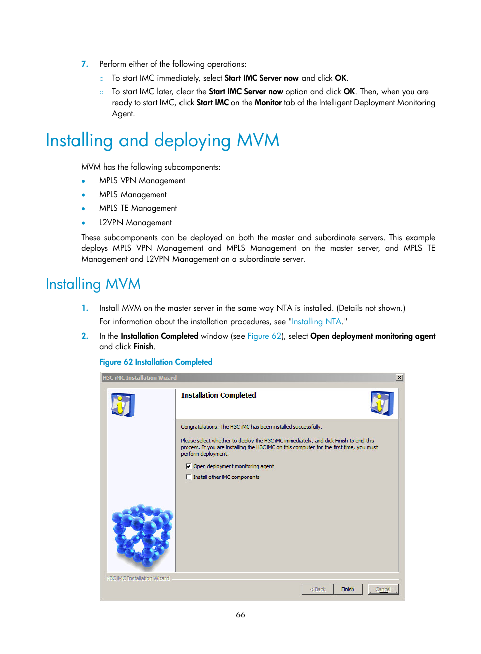 Installing and deploying mvm, Installing mvm | H3C Technologies H3C Intelligent Management Center User Manual | Page 73 / 121