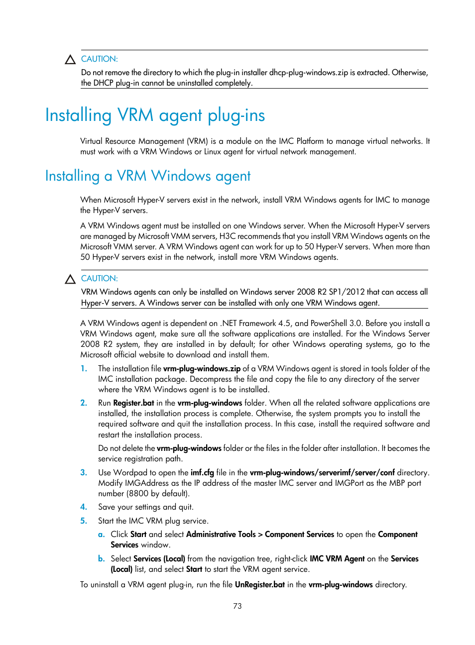 Installing vrm agent plug-ins, Installing a vrm windows agent | H3C Technologies H3C Intelligent Management Center User Manual | Page 80 / 121