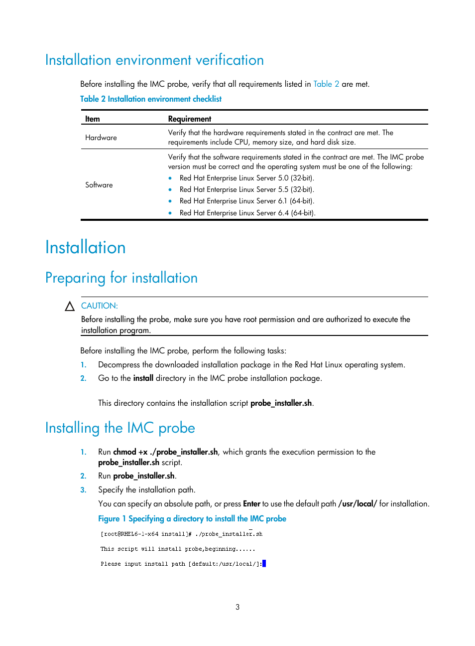 Installation environment verification, Installation, Preparing for installation | Installing the imc probe | H3C Technologies H3C Intelligent Management Center User Manual | Page 8 / 12